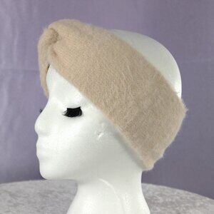 Beige Fuzzy Twist Knit Headband – Soft Winter Ear Warmer, Cozy Stretch Hair Acce